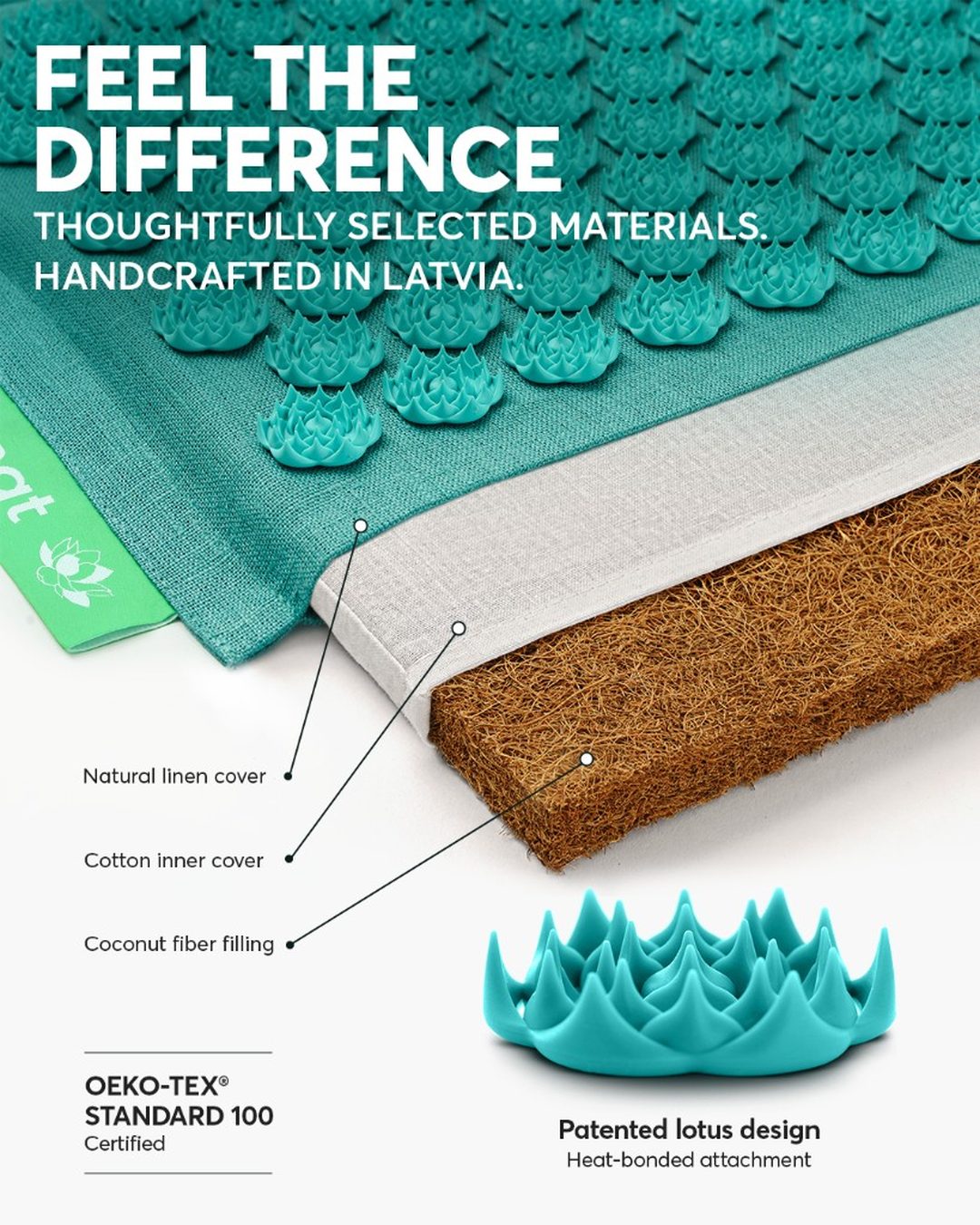 Feel the difference — natural materials, OEKO-TEX, patented lotus